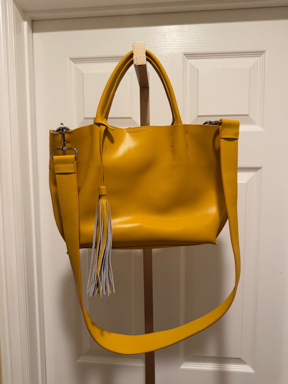 Colab Vegan Leather Handbag with removable Strap, Yellow